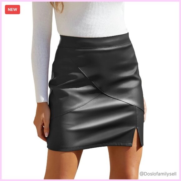 Dresses & Skirts - Faux Leather Pencil Skirt High Waisted Bodycon Mini with Built-In Shorts